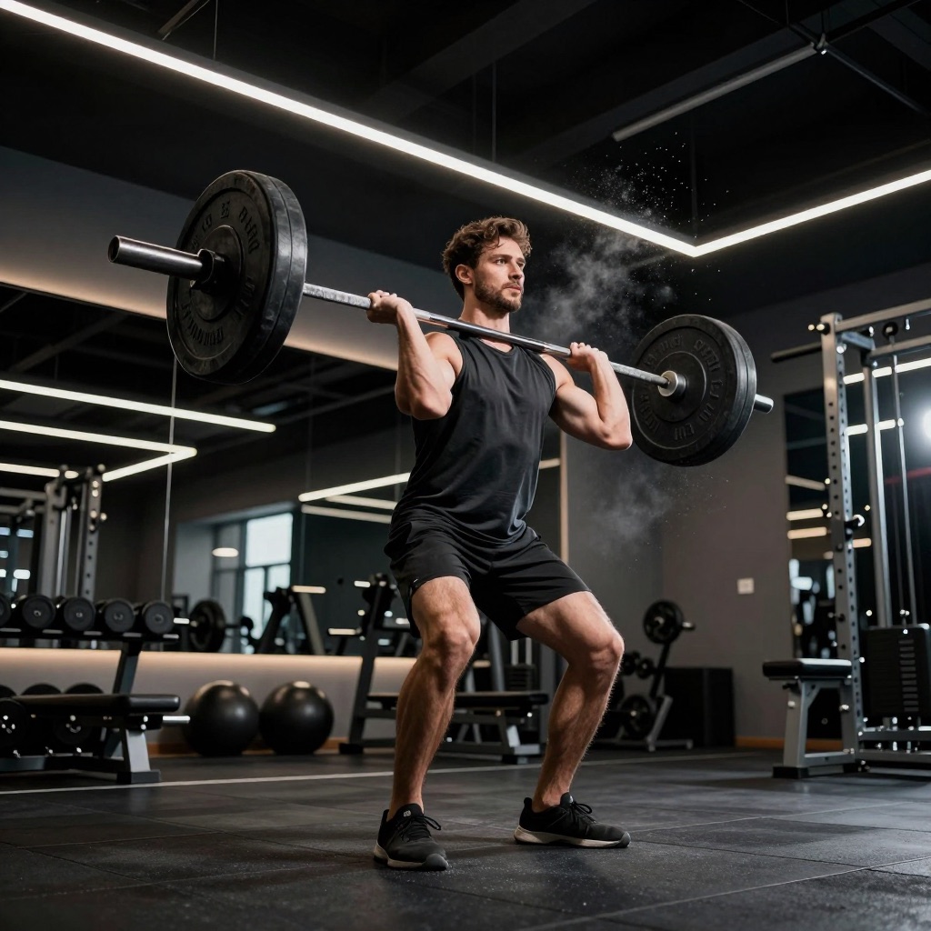 KI-generiertes Fitnessstudio-Motiv: Athlet hebt eine Langhantel